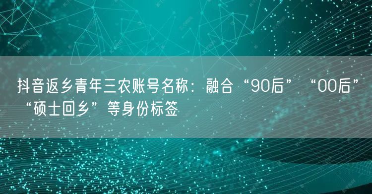 抖音返乡青年三农账号名称：融合“90后”“00后”“硕士回乡”等身份标签