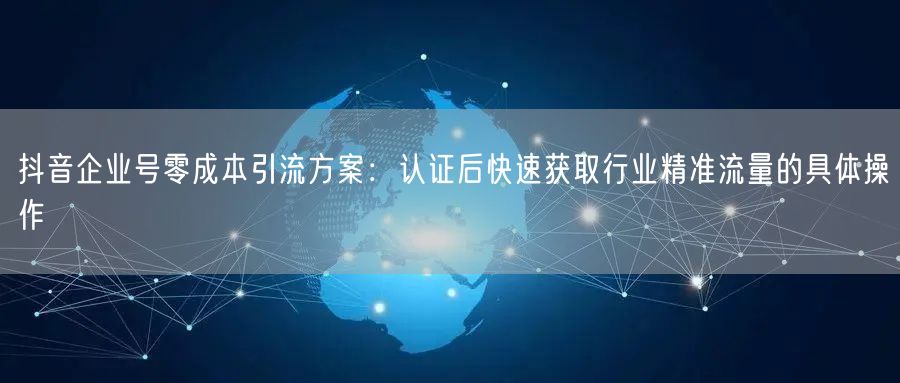 抖音企业号零成本引流方案:认证后快速获取行业精准流量的具体操作