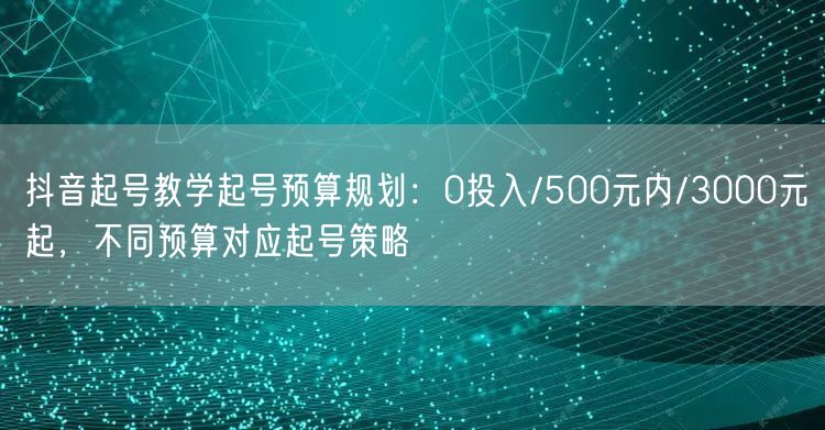 抖音起号教学起号预算规划:0投入/500元内/3000元起,不同预算对应起号策略
